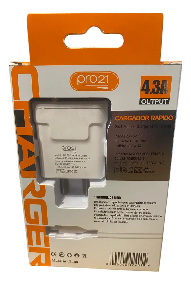 Cargador 4.3a Carga Super Rápida Samsung/motorola Typec/USB