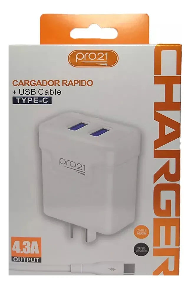 Cargador 4.3a Carga Super Rápida Samsung/motorola Typec/USB
