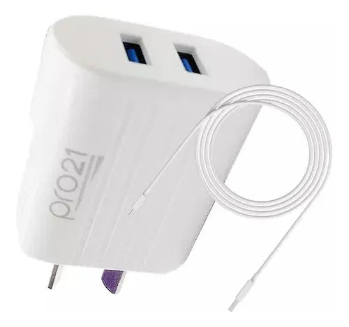 Cargador Pro21 3.1a Carga Rápida 2usb Y Cable Micro 1.2m Android!