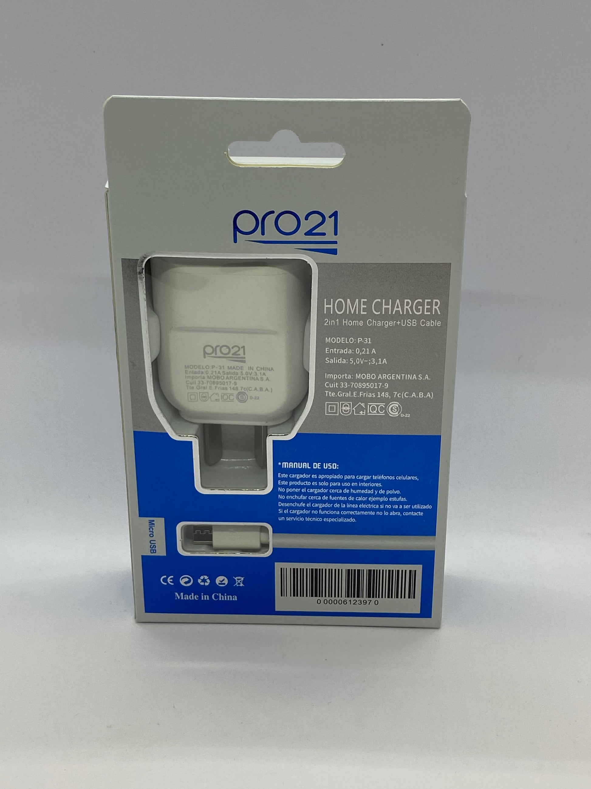 Cargador Pro21 3.1a Carga Rápida 2usb Y Cable Micro 1.2m Android!